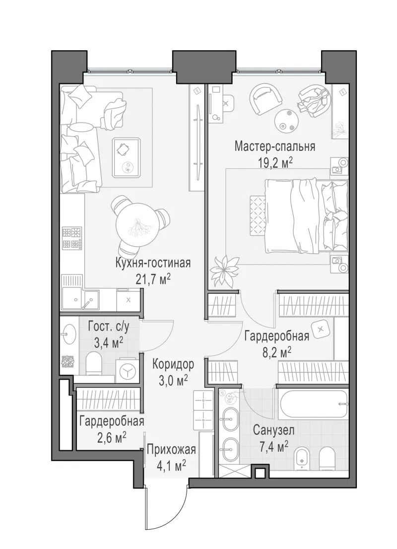 1-комн. 70.1 м²