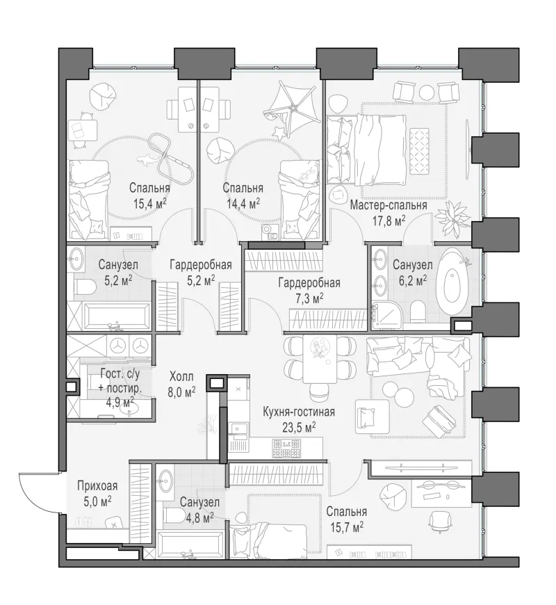 3-комн. 135.1 м²