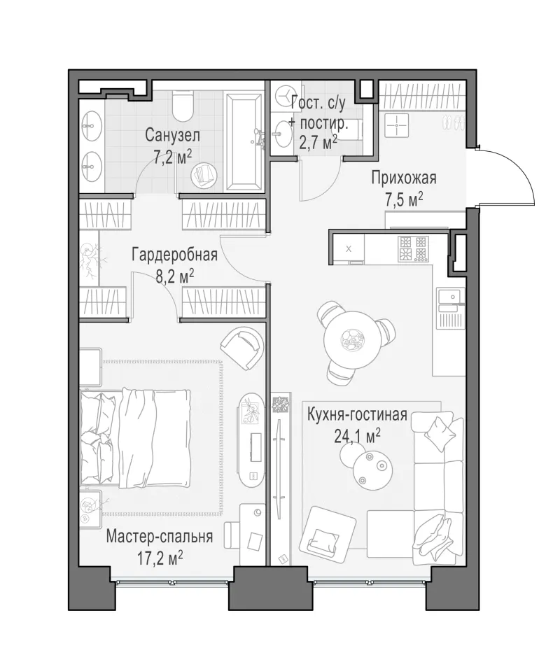 1-комн. 67.5 м²