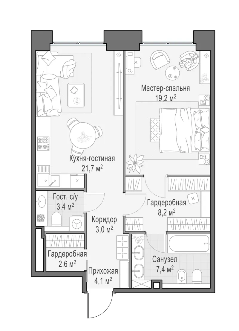1-комн. 69.8 м²