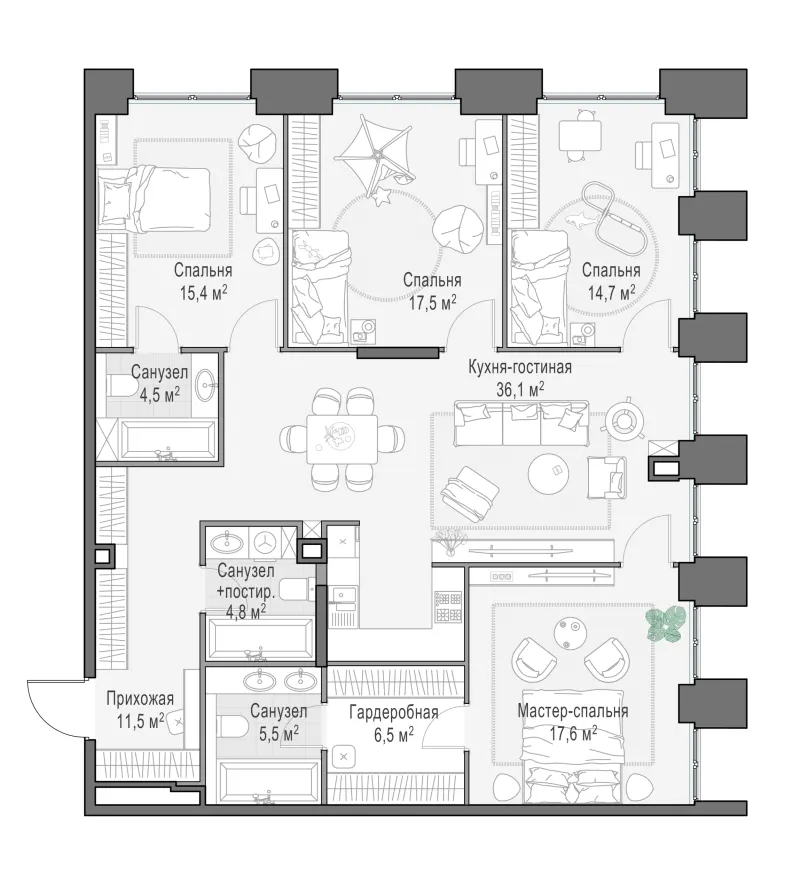 3-комн. 135.1 м²