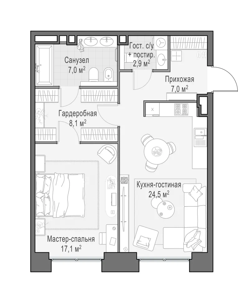 1-комн. 67 м²