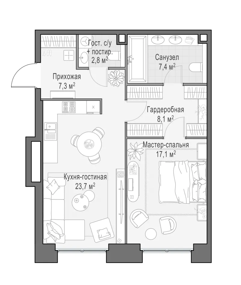 1-комн. 67 м²