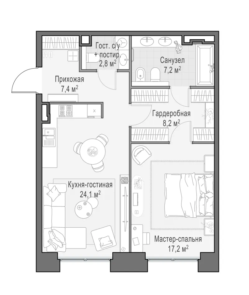 1-комн. 67.3 м²