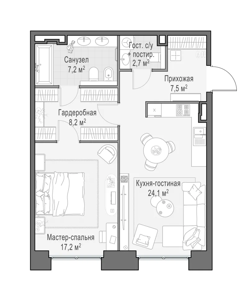 1-комн. 67.1 м²
