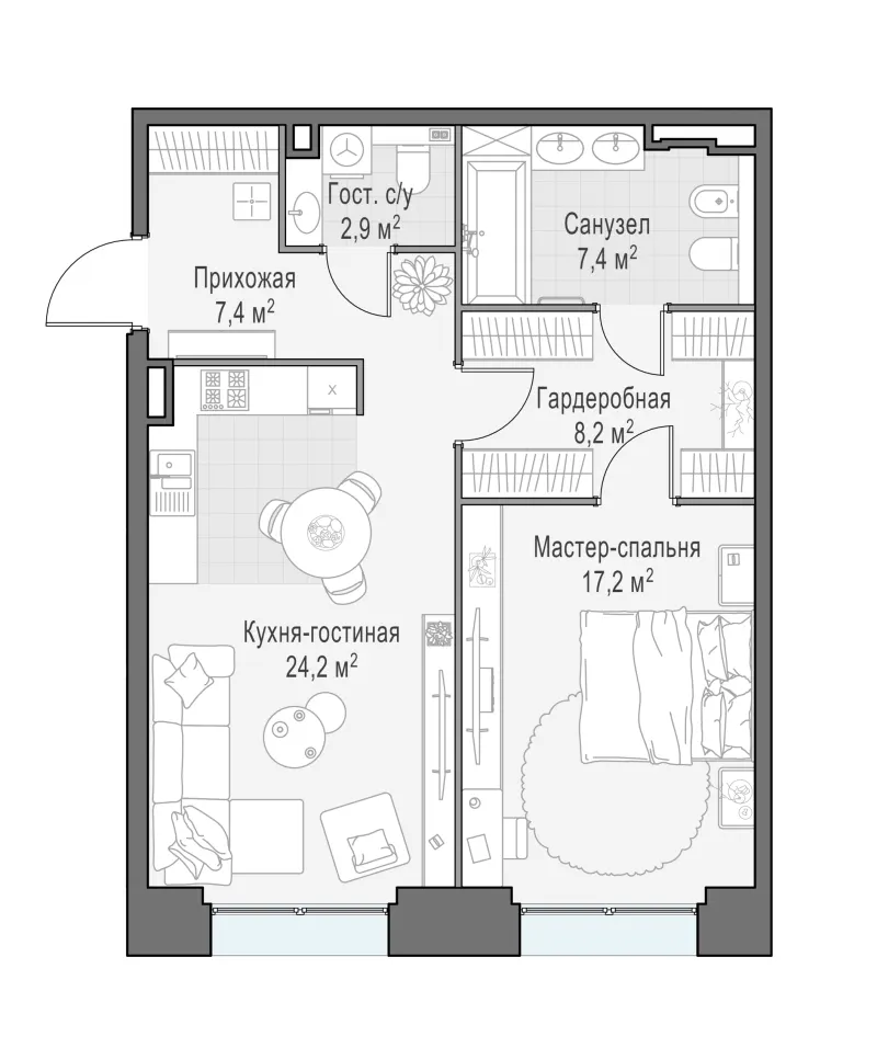 1-комн. 67.3 м²