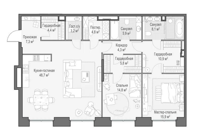 3-комн. 134.2 м²