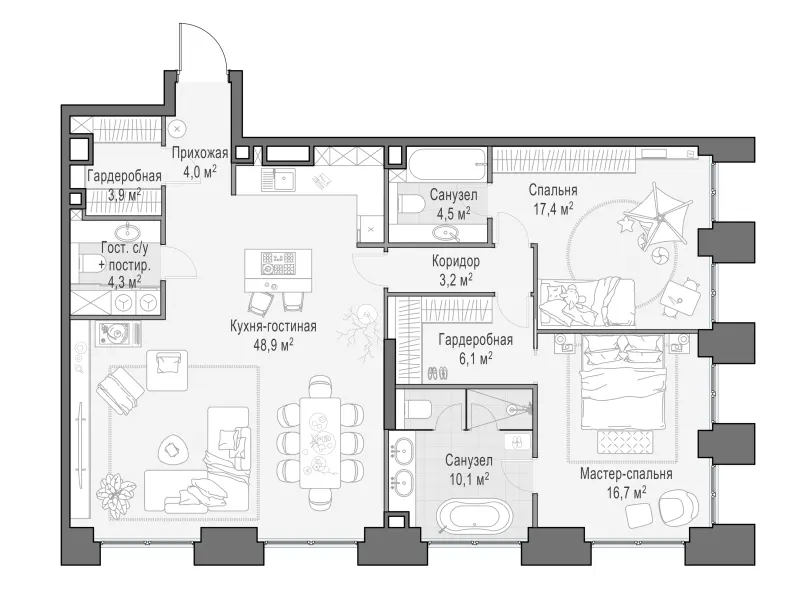 3-комн. 127 м²