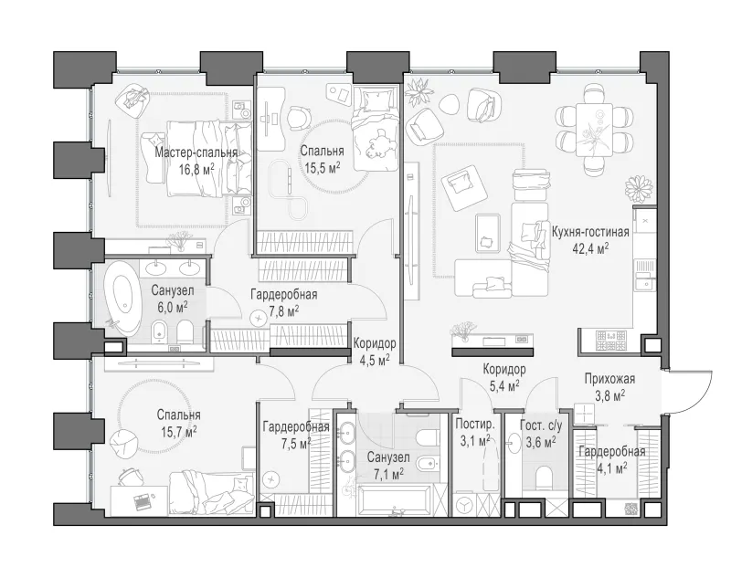 3-комн. 144.1 м²
