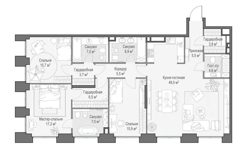 4-комн. 148.9 м²