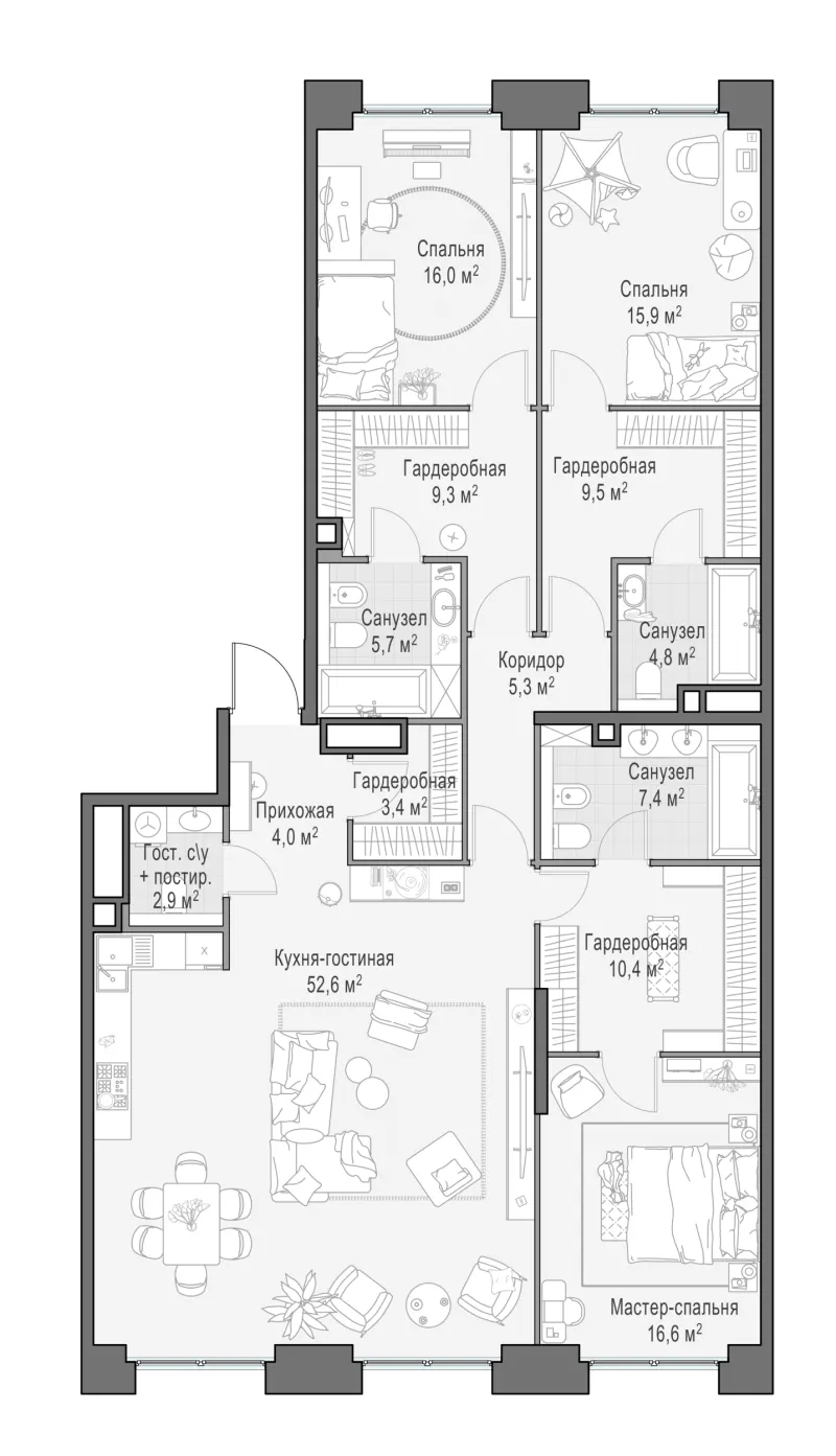4-комн. 163.8 м²