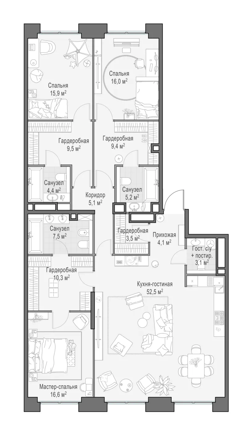 4-комн. 162.9 м²