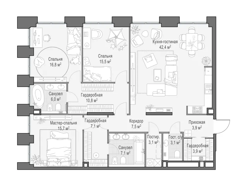 3-комн. 143.7 м²