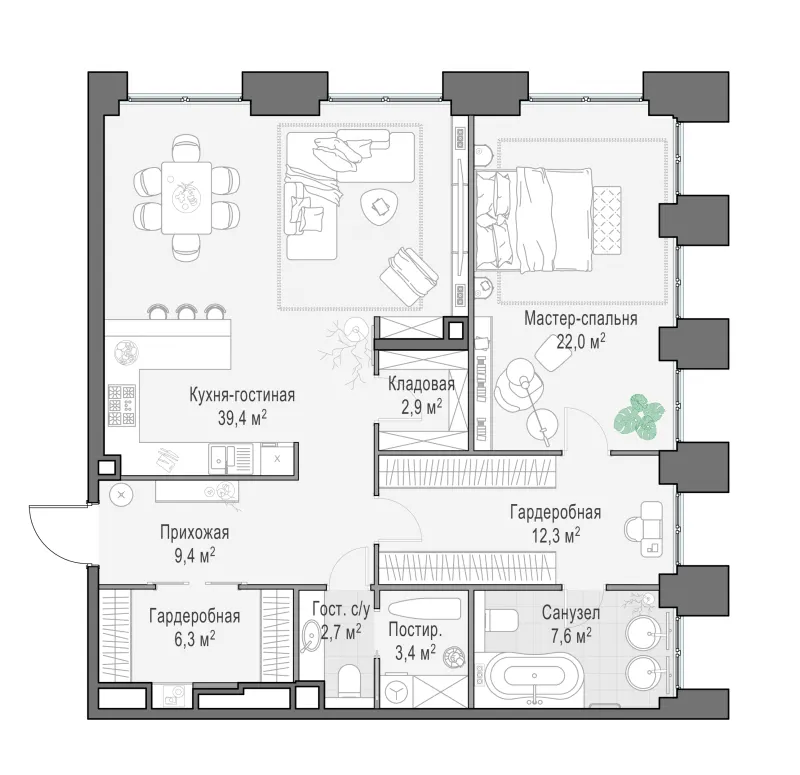 2-комн. 106.1 м²