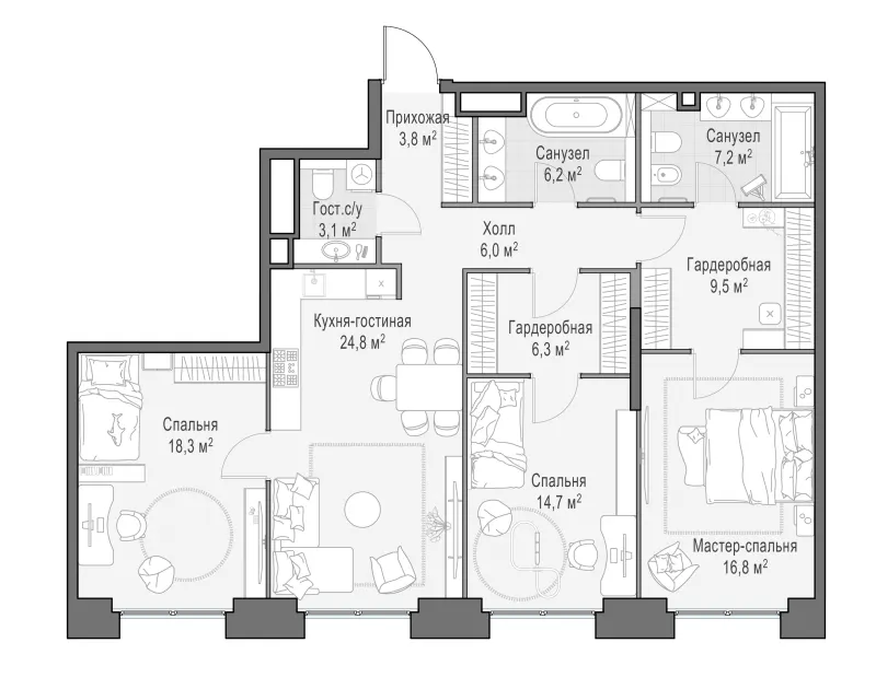 3-комн. 117.4 м²