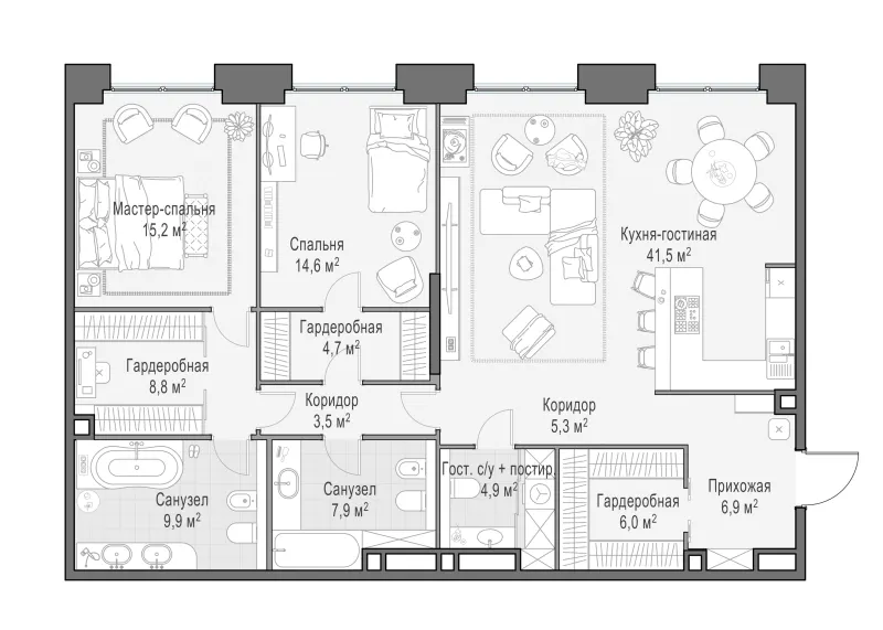 3-комн. 128.2 м²