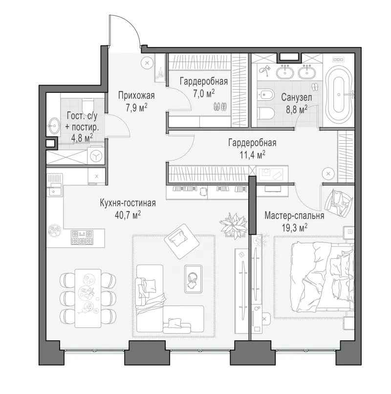 2-комн. 99.2 м²