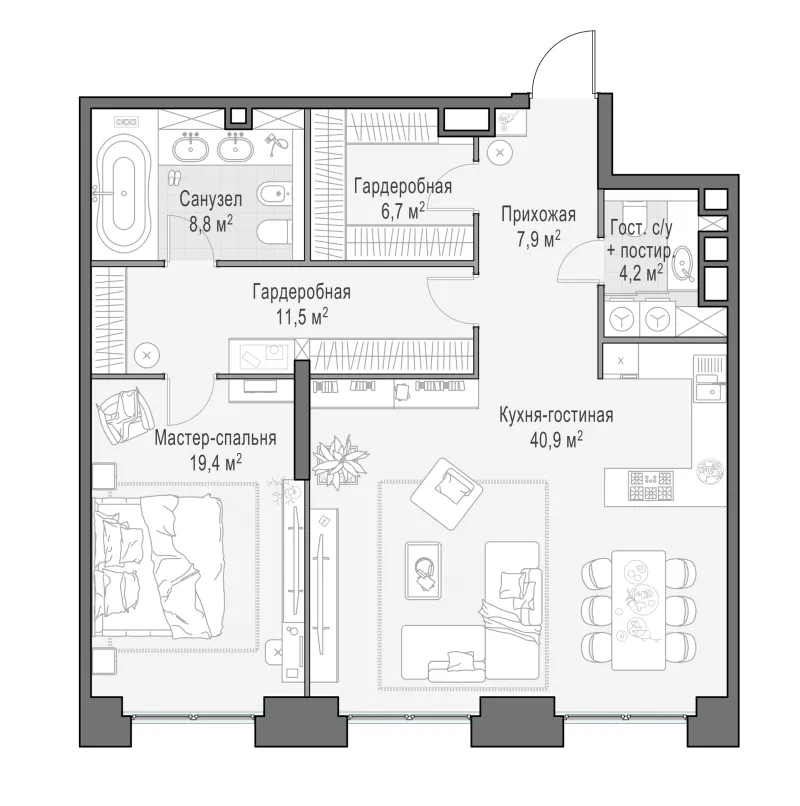2-комн. 99.5 м²