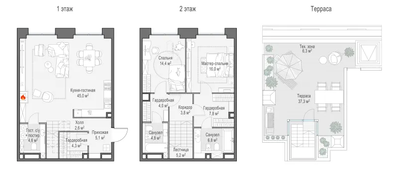 2-комн. 124.8 м²