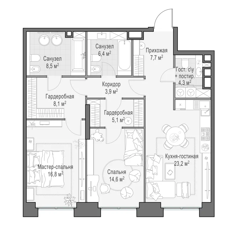 2-комн. 99 м²