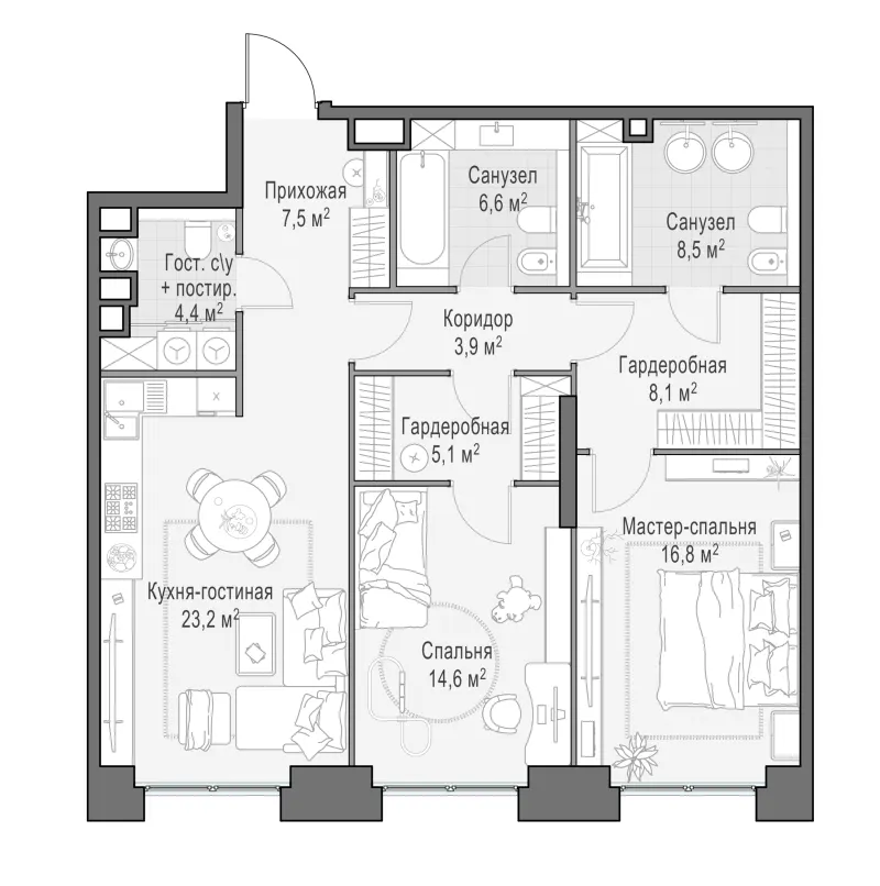 2-комн. 99 м²