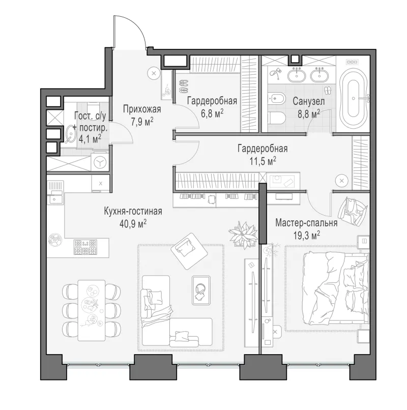 2-комн. 99 м²