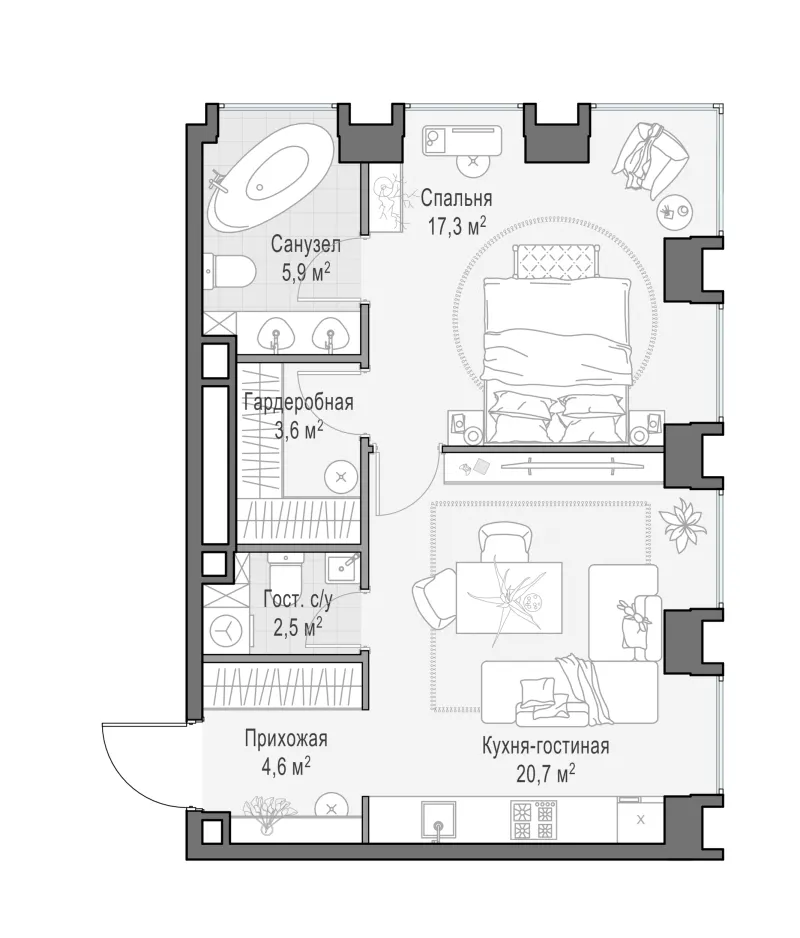 1-комн. 54.8 м²