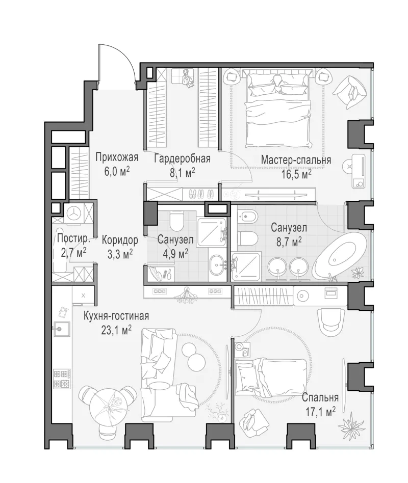 2-комн. 90.8 м²