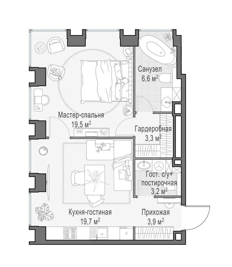 1-комн. 56.4 м²
