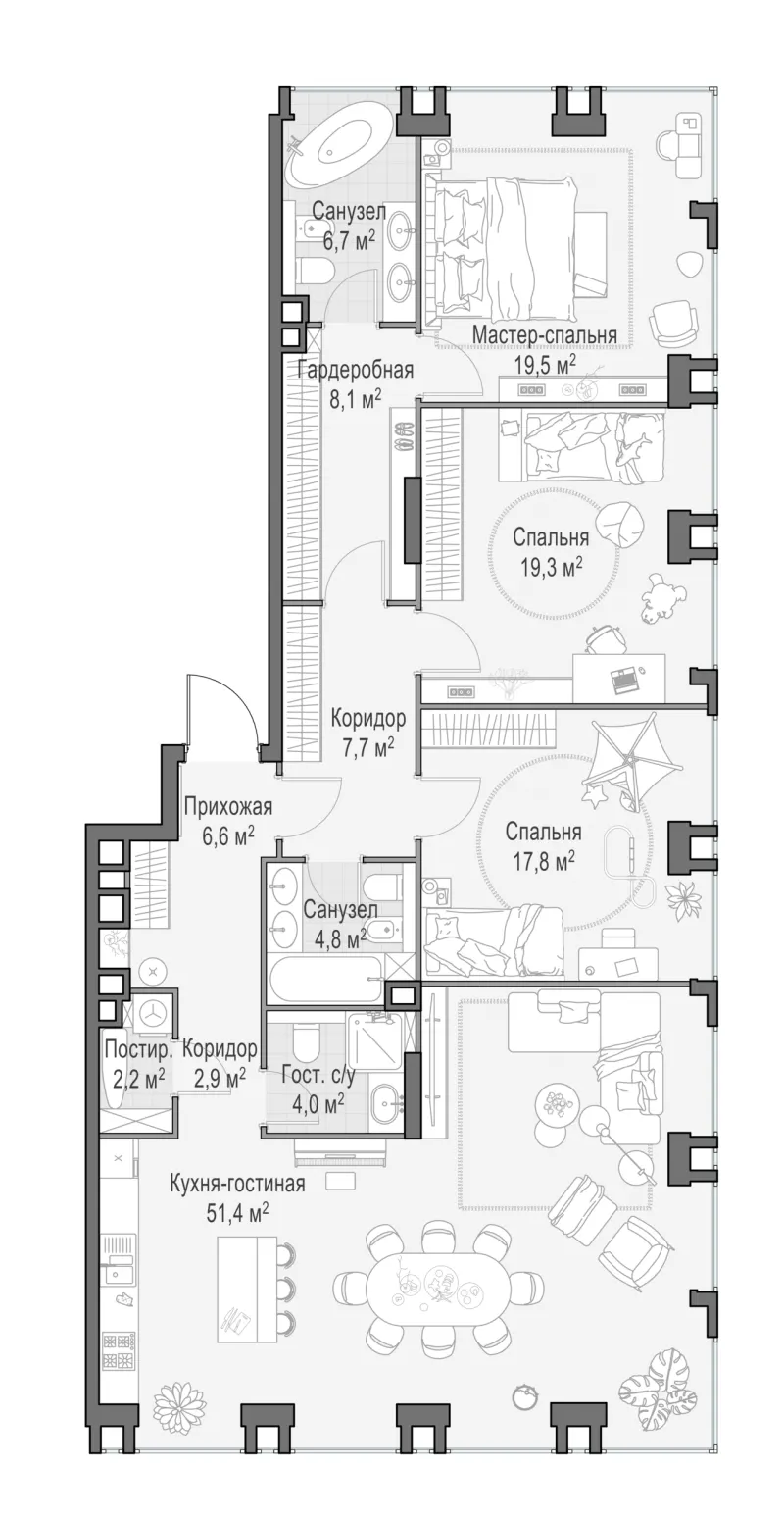 3-комн. 150.7 м²