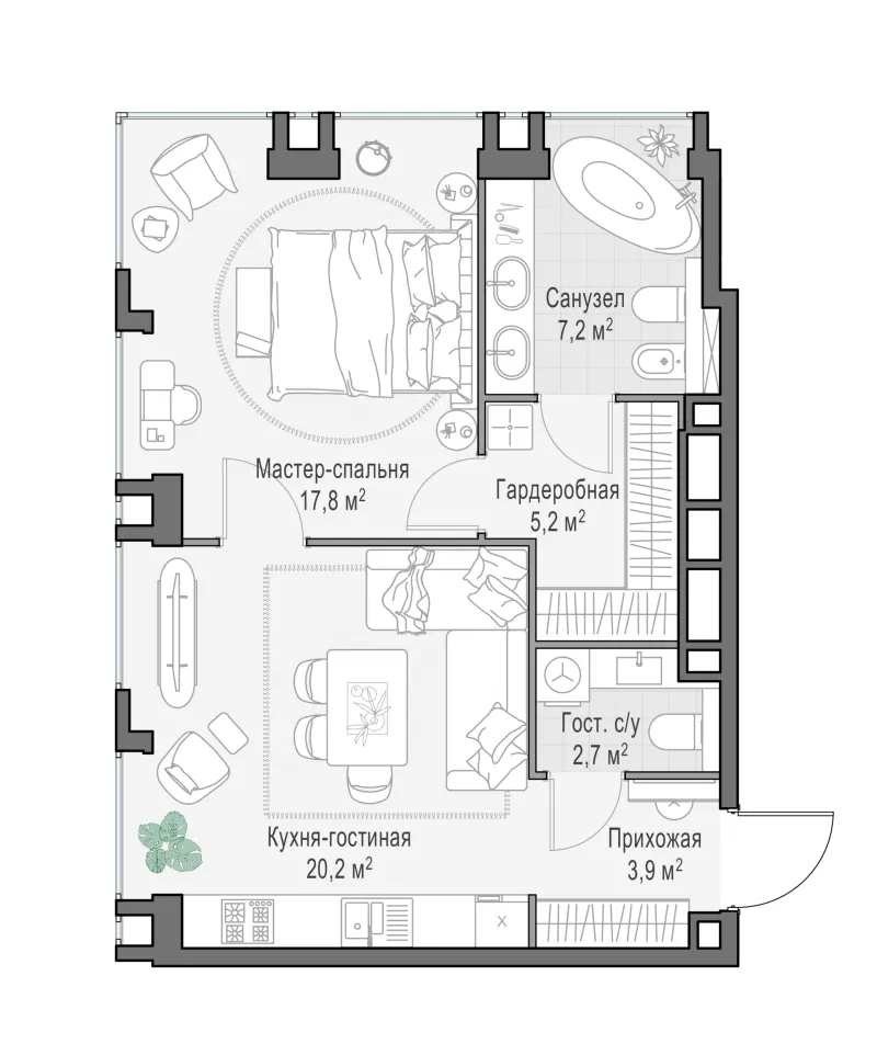 1-комн. 56.7 м²