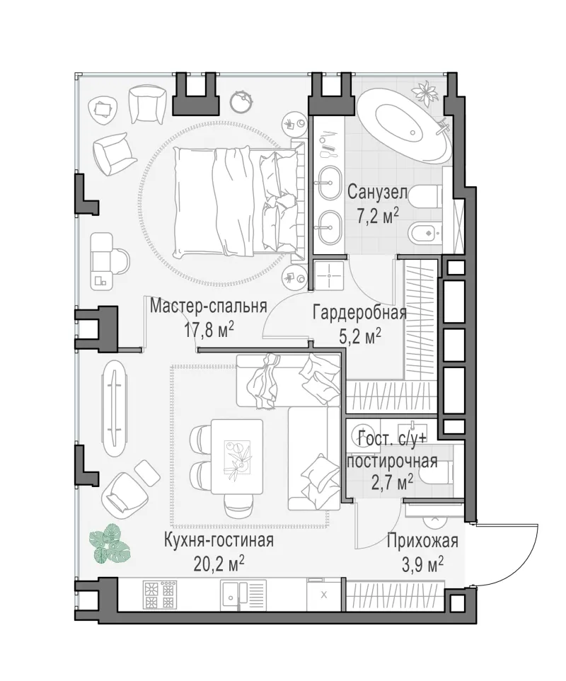 1-комн. 56.6 м²