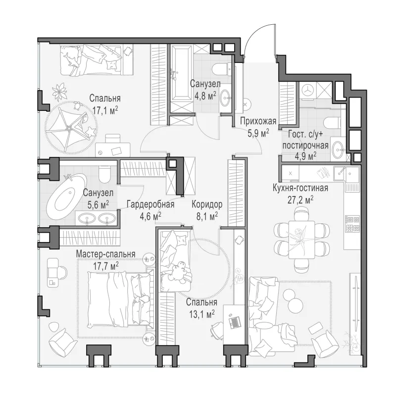 3-комн. 108.6 м²