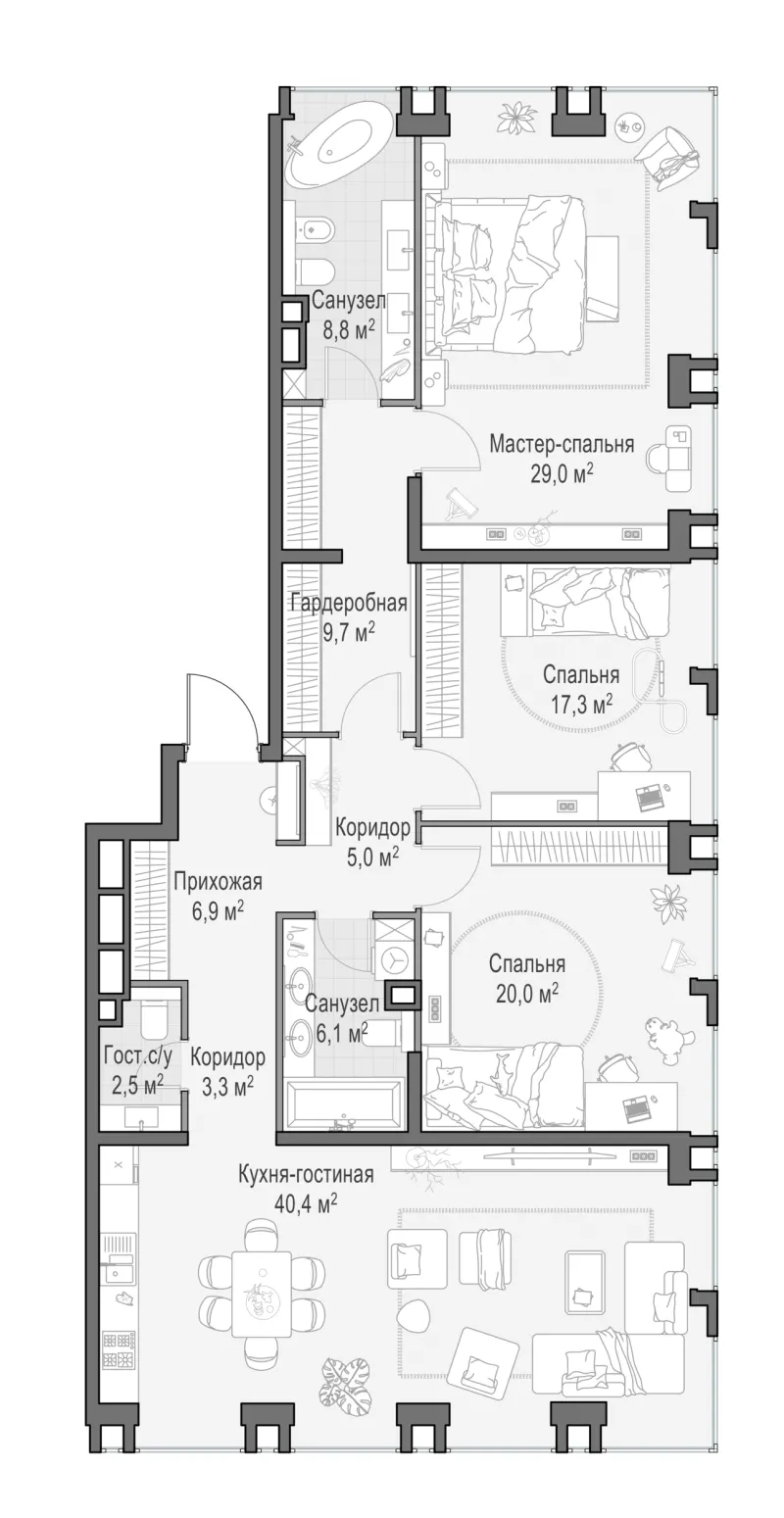 3-комн. 148 м²