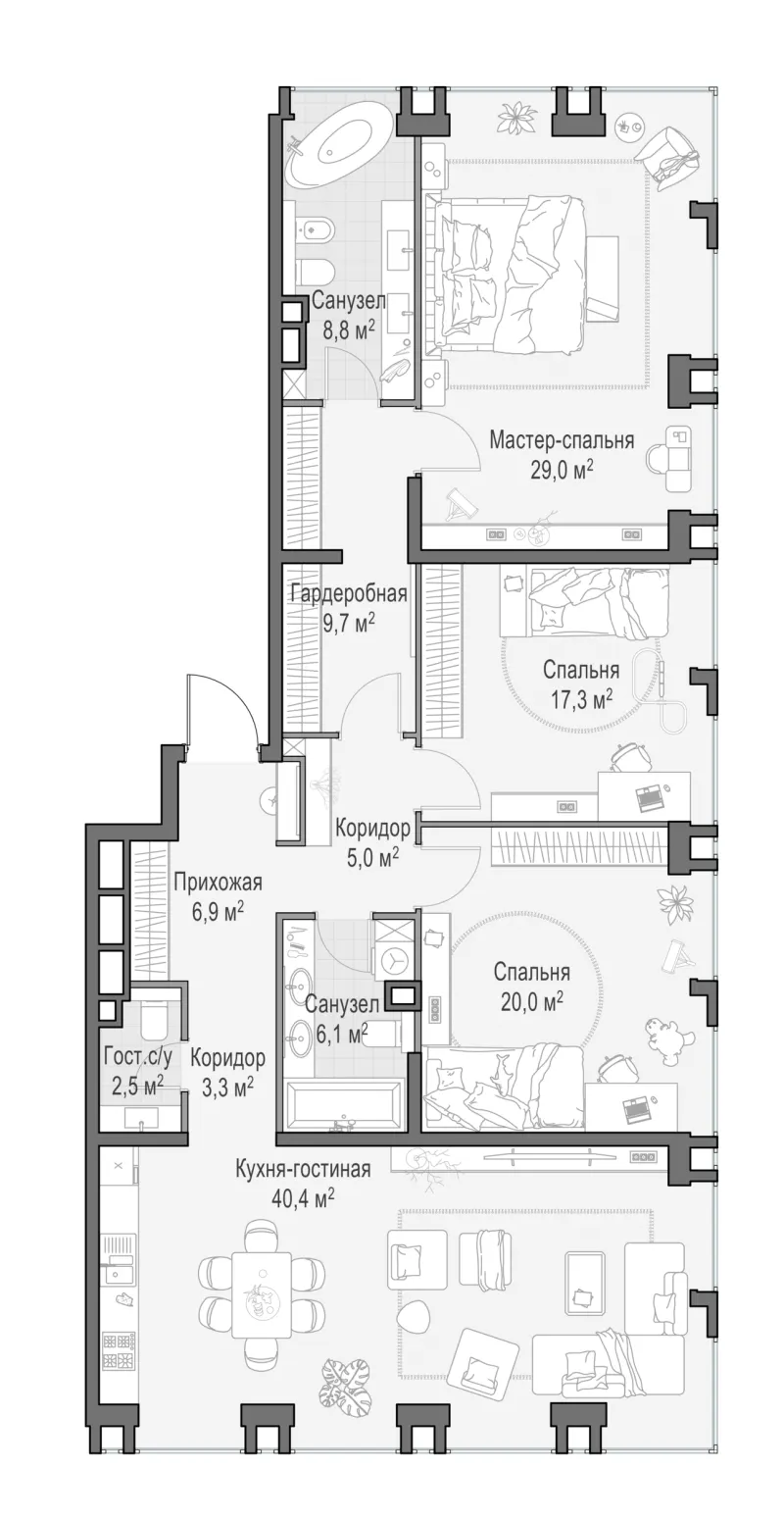 3-комн. 148.2 м²