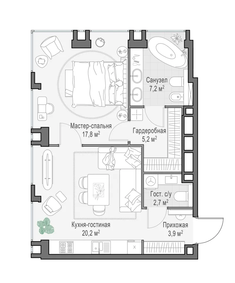 1-комн. 56.6 м²