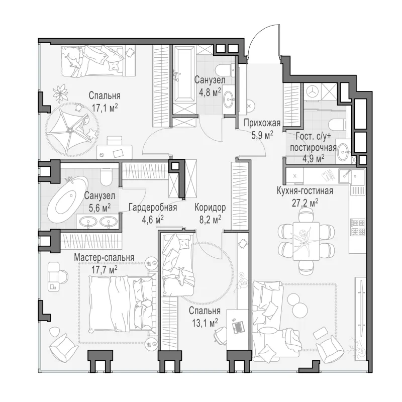 3-комн. 108.9 м²