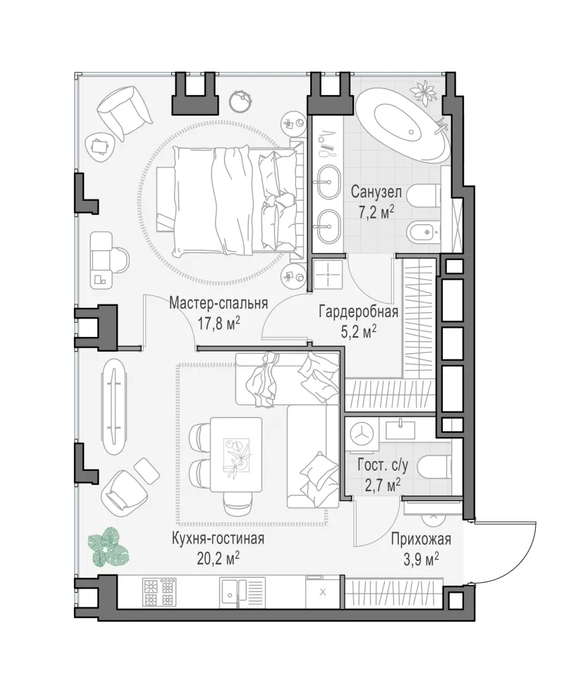 1-комн. 56.8 м²