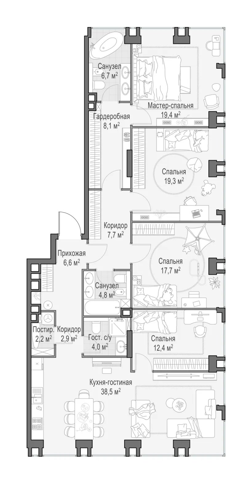 3-комн. 150 м²