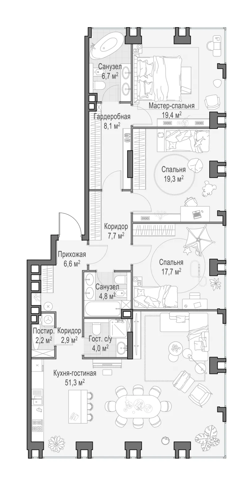 3-комн. 149.8 м²