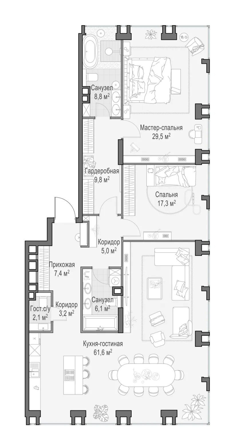 3-комн. 150.5 м²