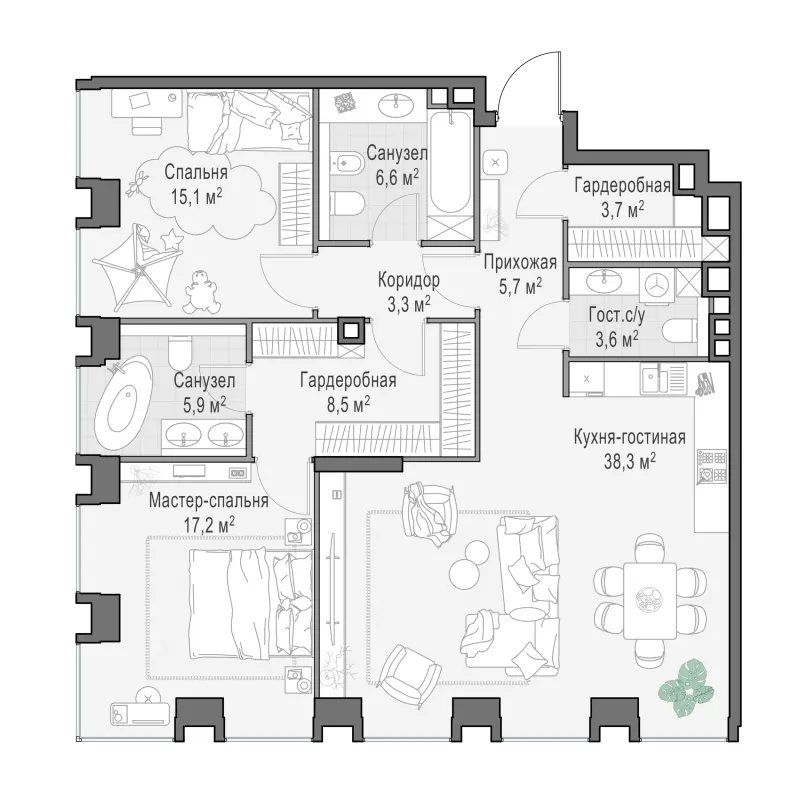 3-комн. 107.5 м²