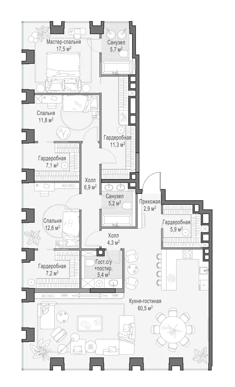 3-комн. 163.7 м²