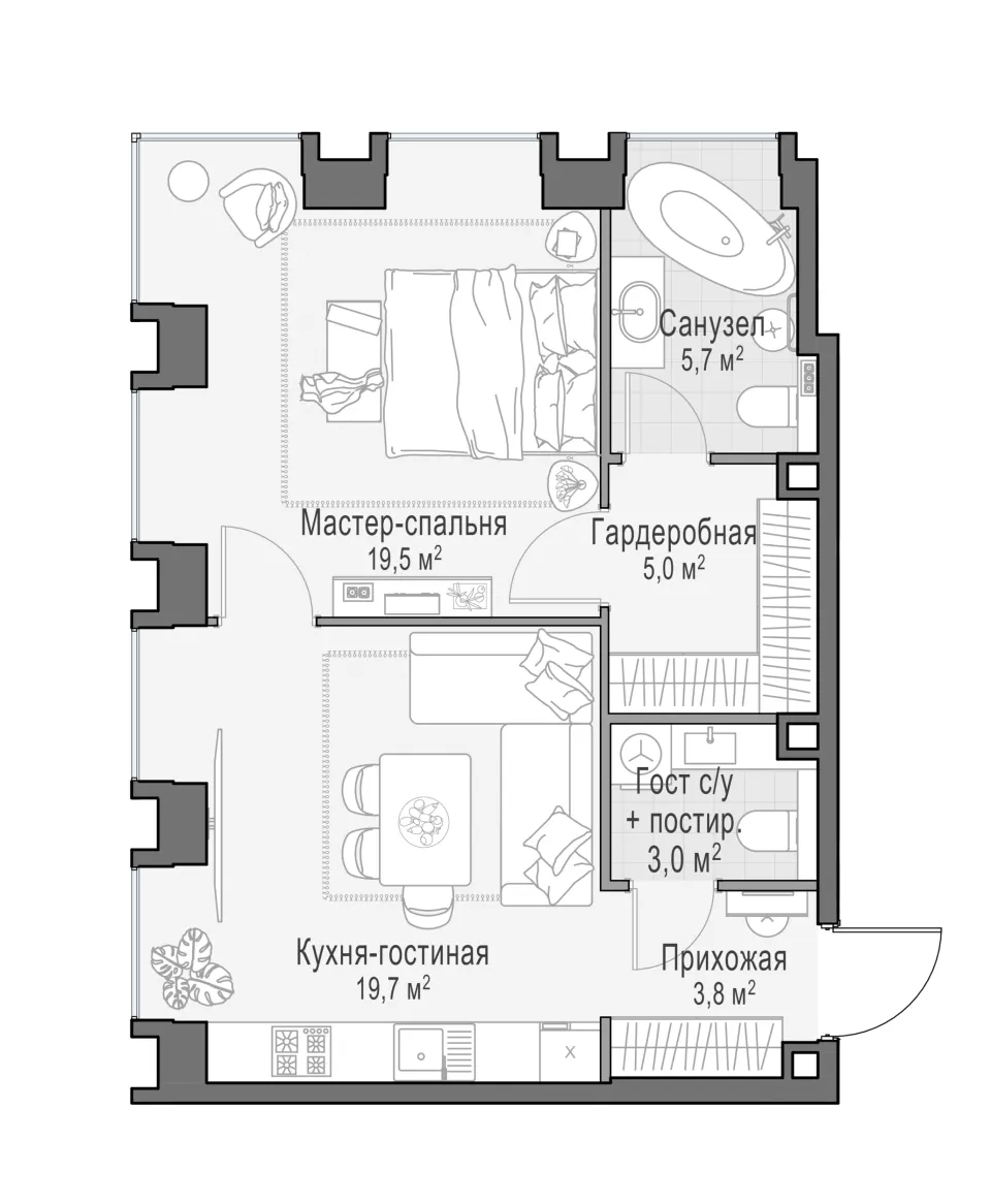 1-комн. 56,5 м²