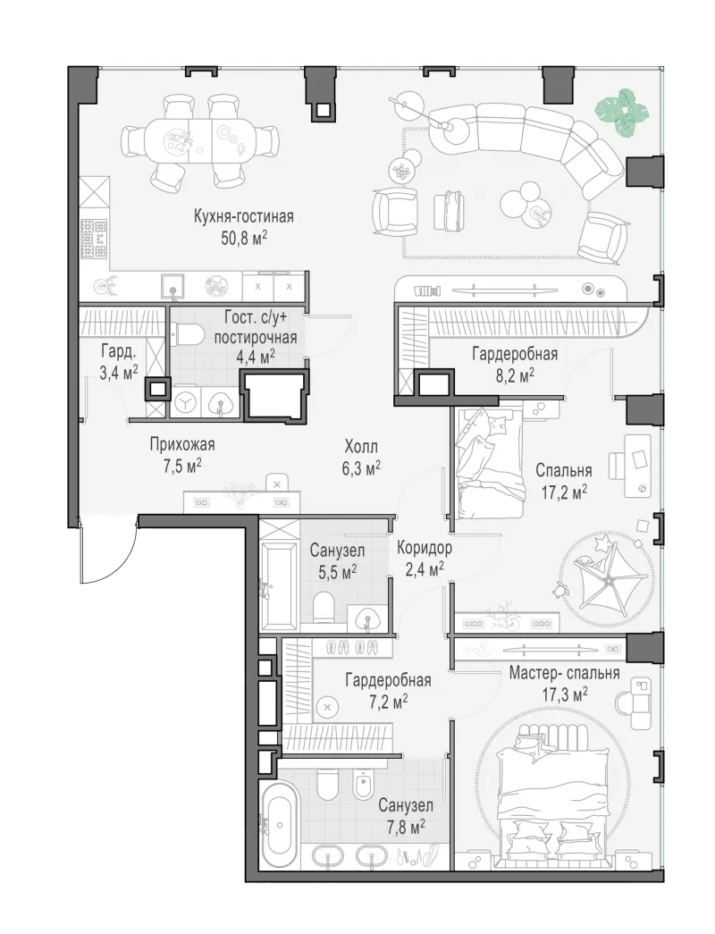 3-комн. 137.8 м²