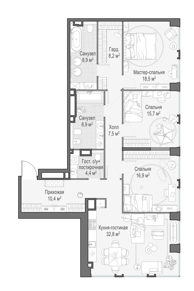 3-комн. 131.9 м²