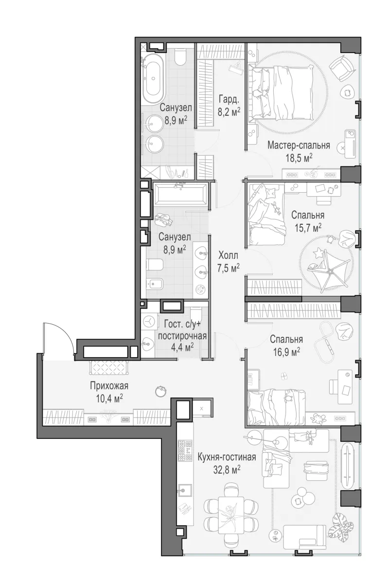 3-комн. 131.8 м²