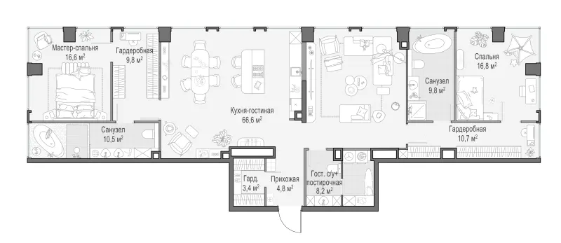3-комн. 156.9 м²