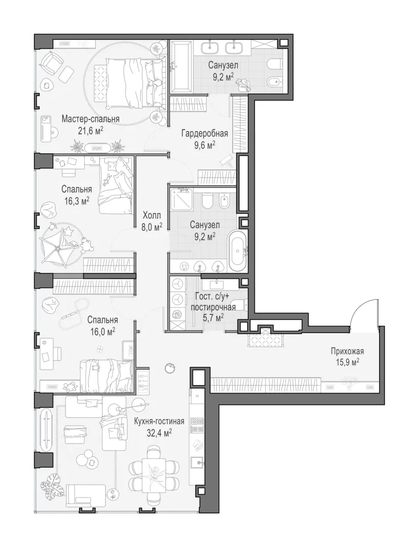 3-комн. 143.4 м²