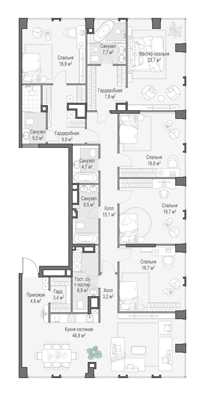 4-комн. 224 м²